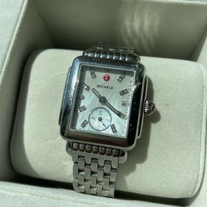 Michele diamond studded stainless steel watch in original packaging